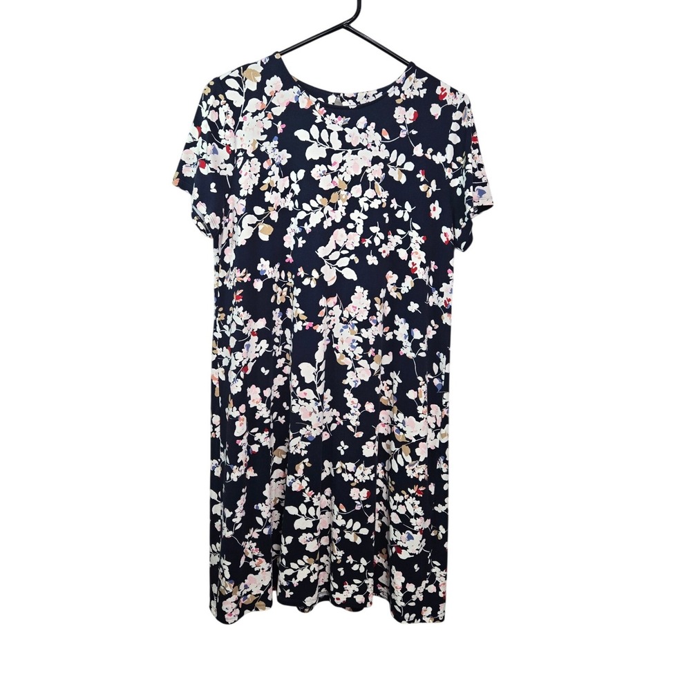 J. Jill Wearever Dress Womens Small Navy‎ Floral Short Sleeve Knit Shift